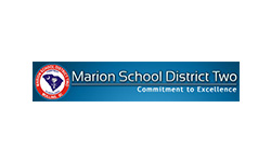 A blue banner with the words marion school district 1 0.